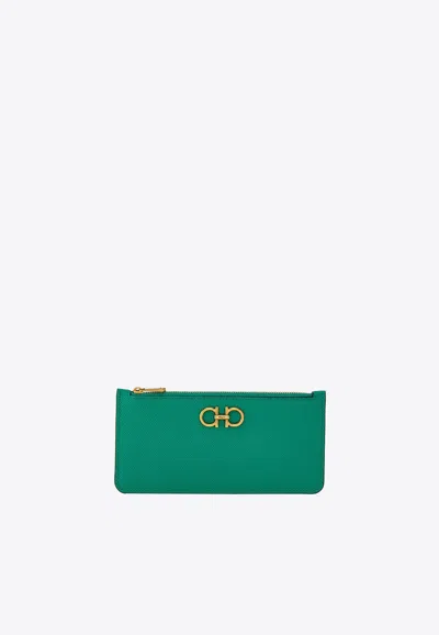 Ferragamo Gancini Zipped Cardholder In Green