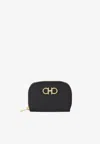 Ferragamo Gancini Zip Cardholder In Calf Leather In Black