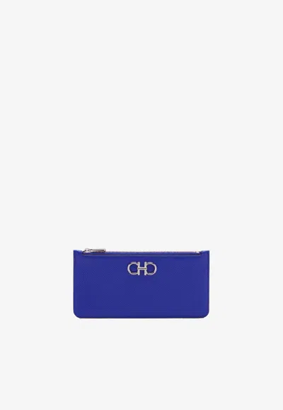 Ferragamo Gancini Zipped Leather Cardholder In Blue