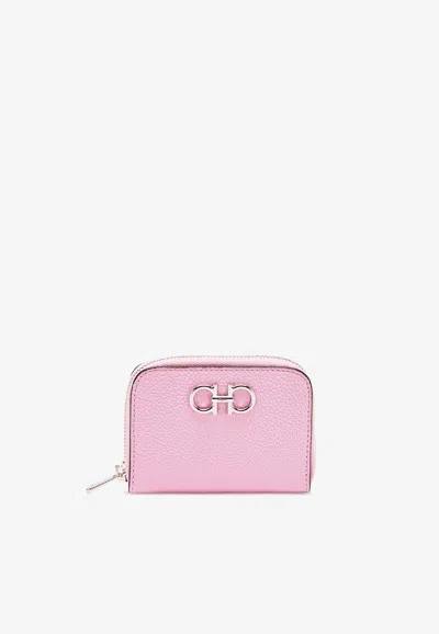 Ferragamo Gancini Zipped Leather Cardholder In Pink