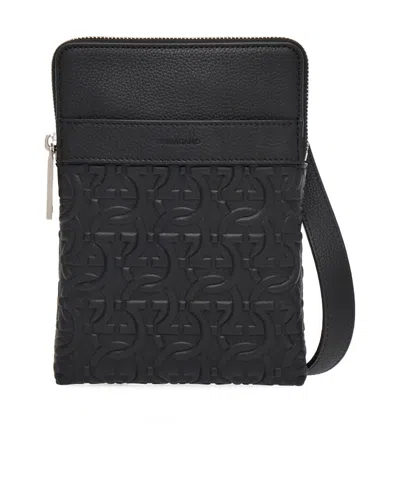 Ferragamo Gancini Zipper Shoulder Bag In Black