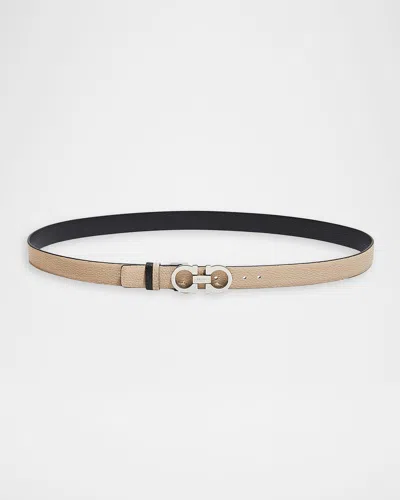 Ferragamo Gancini-buckle Reversible Leather Belt In Neutral