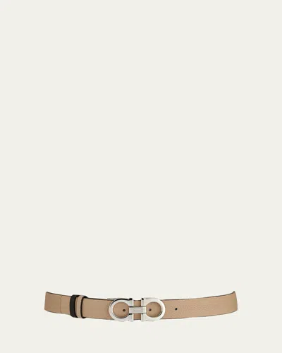 Ferragamo Gancini-buckle Reversible Leather Belt In New Bisque/silver