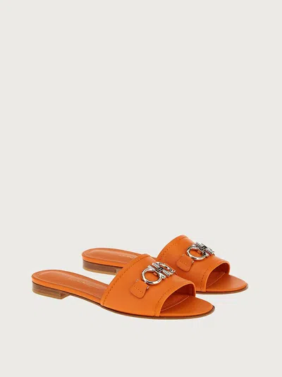 Ferragamo Gancini-buckle Slide In Orange