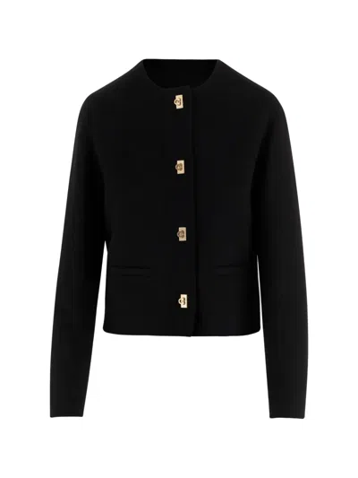 Ferragamo Gancini-button Round-neck Jacket In Black