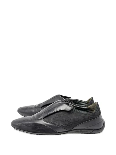 Pre-owned Ferragamo Gancini-canvas Slip-on Sneakers In Black