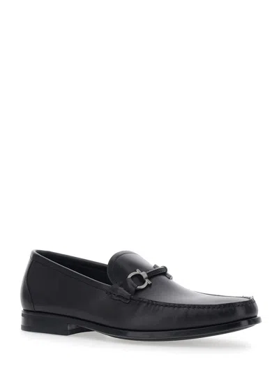 Ferragamo Gancini-detail Calf Leather Loafer In Black