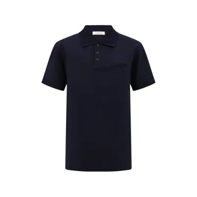 Ferragamo Gancini-embroidered Cotton Polo Shirt In Black
