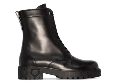 Pre-owned Ferragamo Gancinimotif Combat Boots (women's) Sneakers In Black
