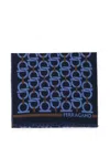 Ferragamo Wool Hook Pattern Fringed Scarf In Blue