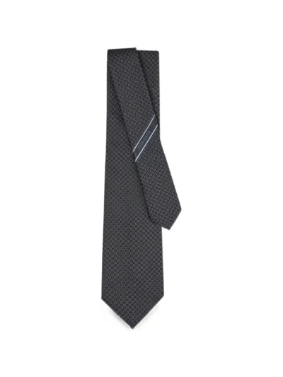 Ferragamo Gancini-pattern Silk Tie In Black