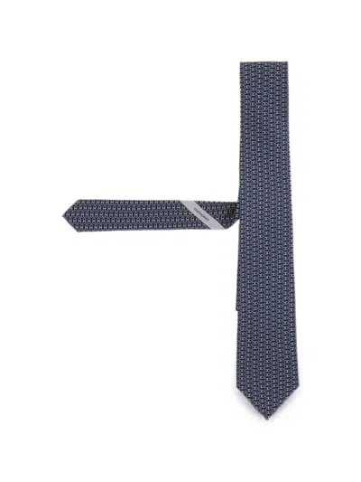 Ferragamo Gancini-pattern Silk Tie In Blue