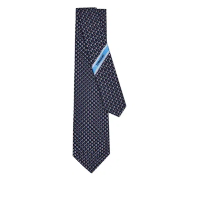 Ferragamo Gancini-pattern Silk Tie In Blue