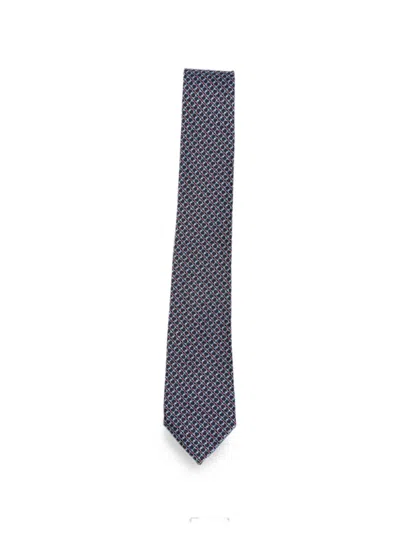 Ferragamo Gancini-pattern Silk Tie In Blue