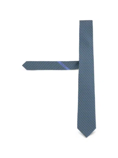 Ferragamo Gancini-pattern Silk Tie In Blue