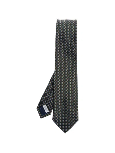 Ferragamo Gancini-pattern Silk Tie In Green