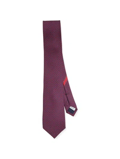 Ferragamo Gancini-patterned Silk Tie In Brown