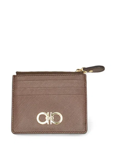 Pre-owned Ferragamo Gancini-plaque Cardholder In Brown