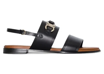 Pre-owned Ferragamo Ganciniplaque Leather Sandals (women's) Sneakers In Black