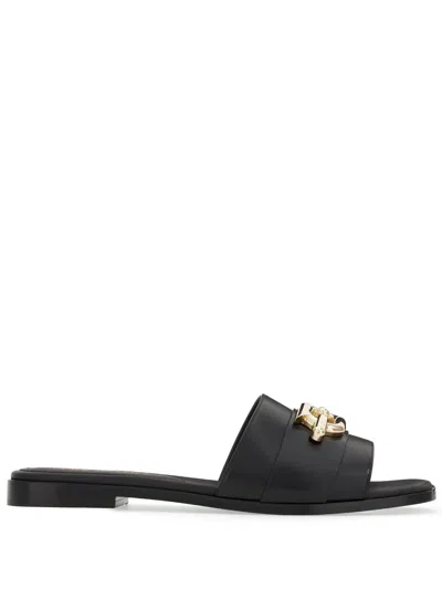 Ferragamo Gancini-plaque Leather Slides In Black