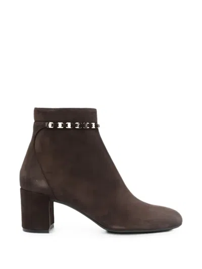 Ferragamo Gancini-plaque Suede Ankle Boots In Brown