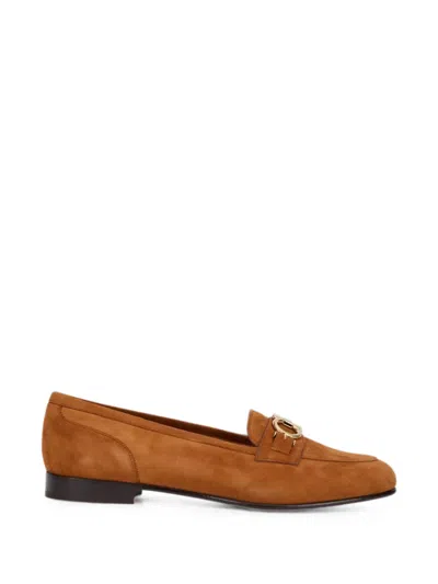 Ferragamo -style Suede Moccasin With Gancini Hook Detail In Multi