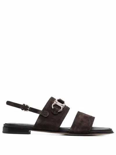 Ferragamo Gancini-plaque Suede Sandals In Brown