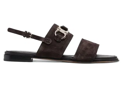 Pre-owned Ferragamo Ganciniplaque Suede Sandals (women's) Sneakers In Brown