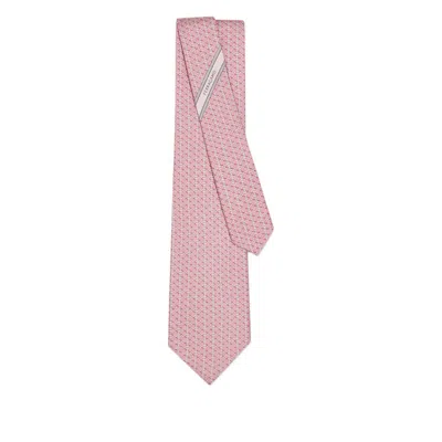 Ferragamo Gancini-print Silk Tie In Pink