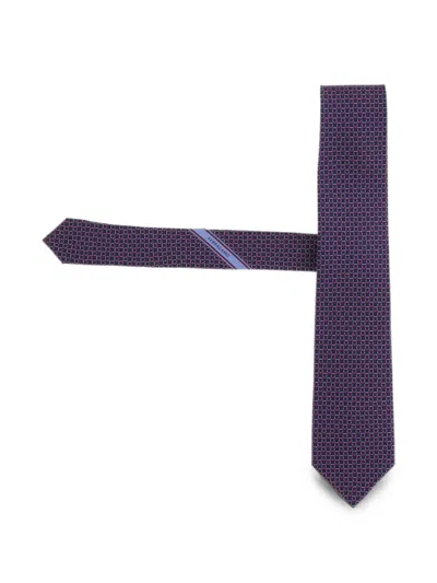 Ferragamo Gancini-print Silk Tie In Purple