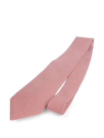 Pre-owned Ferragamo Gancini-print Silk Tie In Red