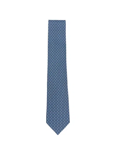 Ferragamo Gancini-print Tie In Blue