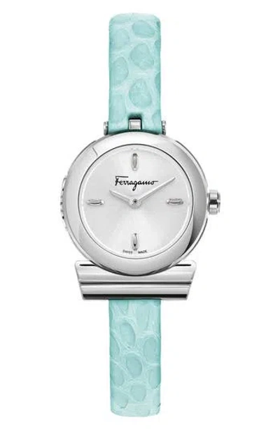 Ferragamo Gancino Leather Strap Watch, 22.5mm In Silver