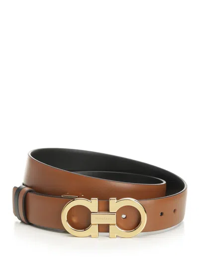 Ferragamo Gancino Mediterraneo Leather Belt Reversible And Adjustable Belts Brown