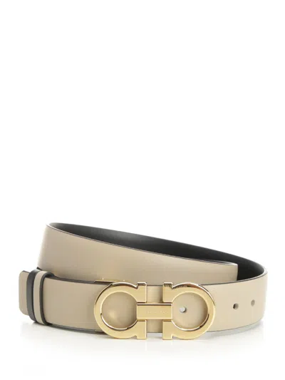 Ferragamo Gancino Mediterraneo Leather Belt Reversible And Adjustable Belts Grey