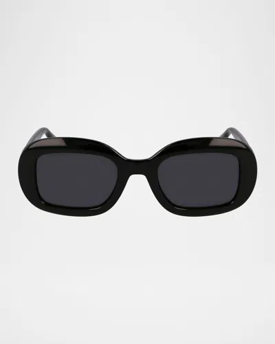 Ferragamo Gancino Oval Acetate Sunglasses In Black