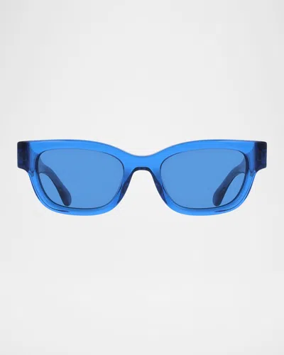 Ferragamo Gancino Rectangle Acetate Sunglasses In Transparent Blue
