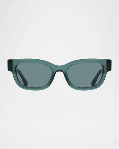 Ferragamo Gancino Rectangle Acetate Sunglasses In Transparent Green