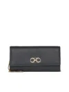 Ferragamo Gancino Soft Leather Wallet On Chain In Black