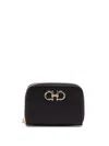 Ferragamo Black Coin Purse With Gancino Logo In Hammered Leaher Woman In Black