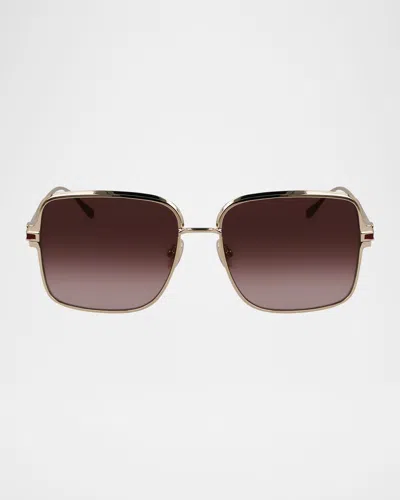 Ferragamo Gancino Square Metal Sunglasses In Goldbrown Gradient