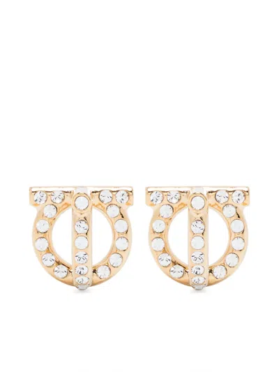 Ferragamo Gancio 3d Crystal Stud Earrings In Gold