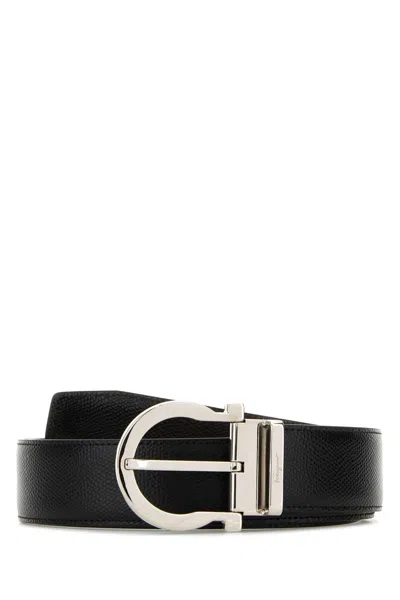 Ferragamo Black Textured Buckle Belt