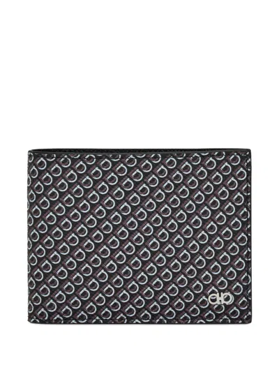 Ferragamo Gancini Printed Bifold Wallet In Black