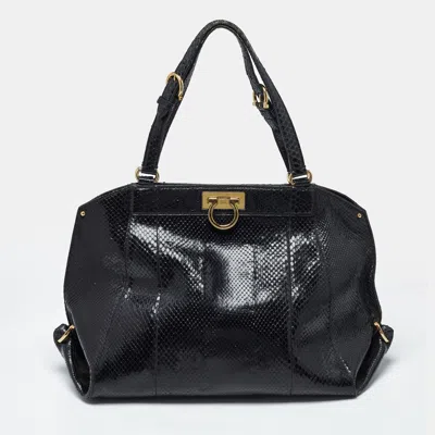 Pre-owned Ferragamo Gancio Black Python Satchel