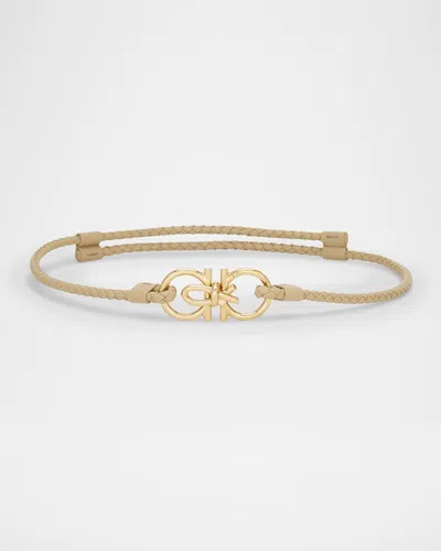Ferragamo Gancio Braided Leather Belt In Stone Stone