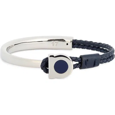 Ferragamo Gancio Braided Leather Bracelet In Blue