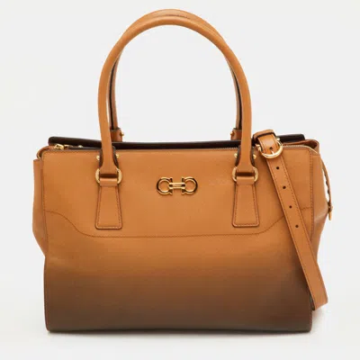 Pre-owned Ferragamo Gancio Brown Ombre Saffiano Leather Gradient Effect Tote