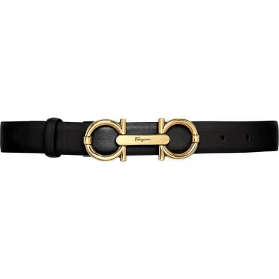 Ferragamo Gancio Buckle Leather Belt In Nero/beige Tortora