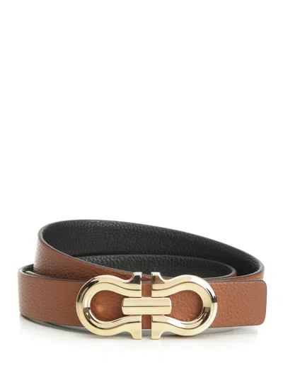 Ferragamo Gancio Contour Reversible Belt 2,5cm Cognac/black In Brown